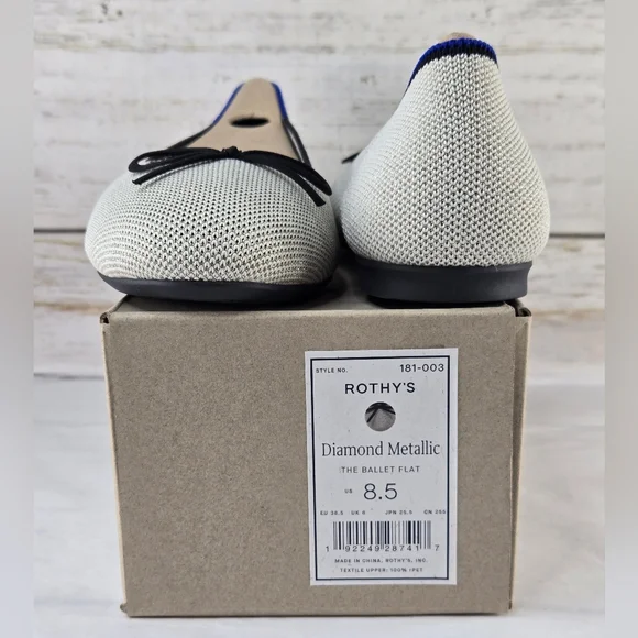 Rothy's The Ballet Flat Bow Accent Round Toe Diamond Metallic Women's Size 8.5 - Picture 14 of 14